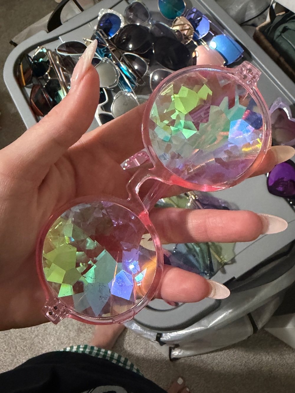 Iridescent Pink Kaleidoscope Festival Sunglasses